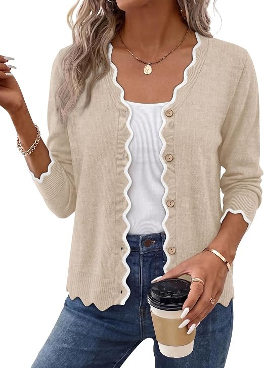 WIHOLL Cardigan Sweaters for Women Long Sleeve V Neck Knit